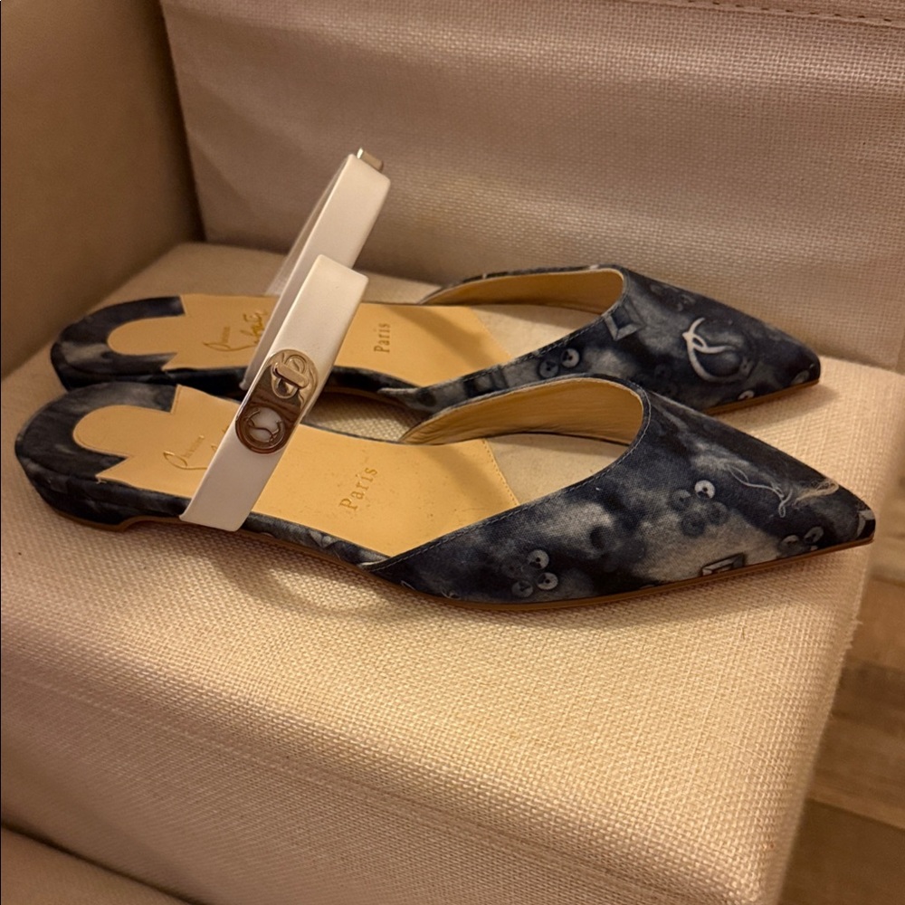 Christian Louboutin Navy and White Flats